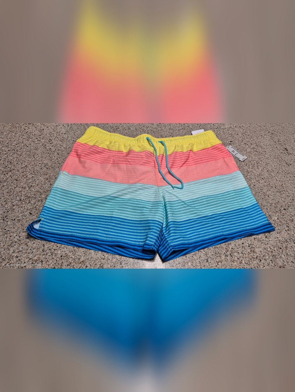 George Men's Swim Trunks XL 40-42 Rainbow Ombre Striped Quick Dry UPF 50+ NWT
